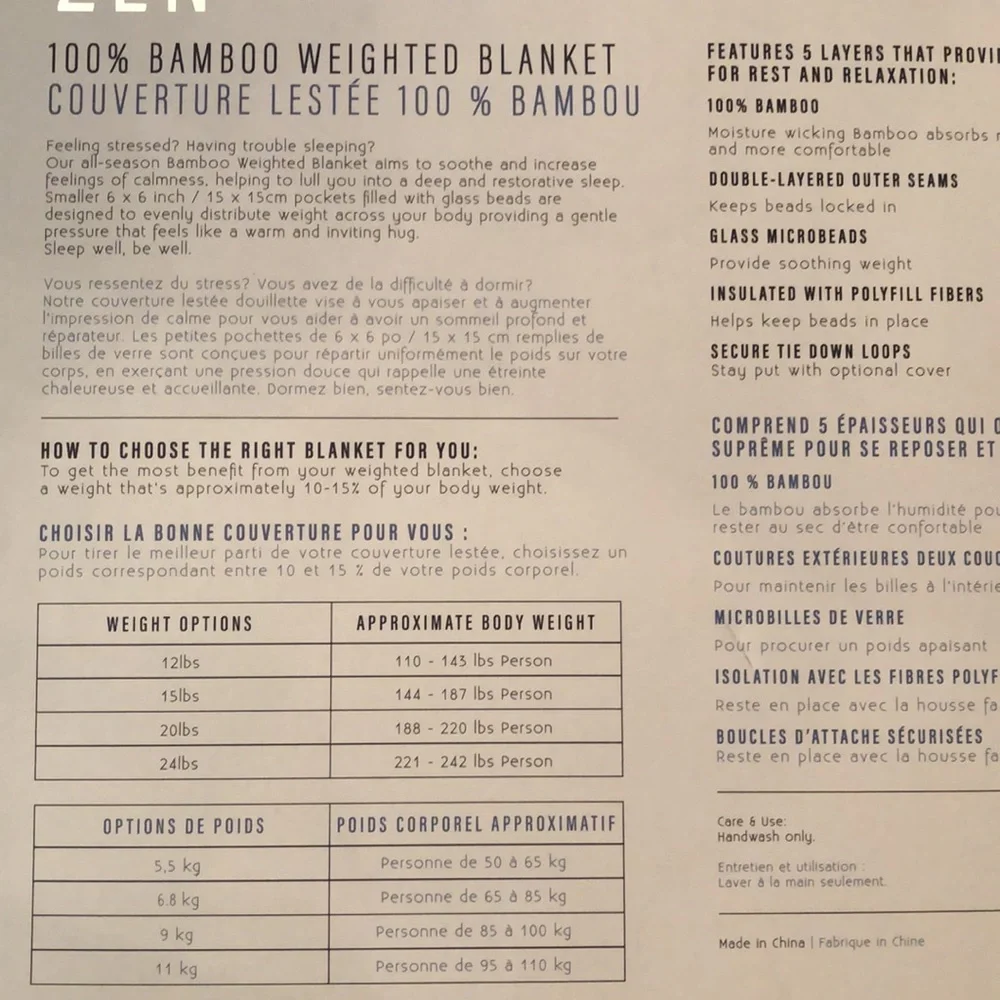 Zen New Zealand 100% Bamboo Weighted Blanket - Picture 3 of 4